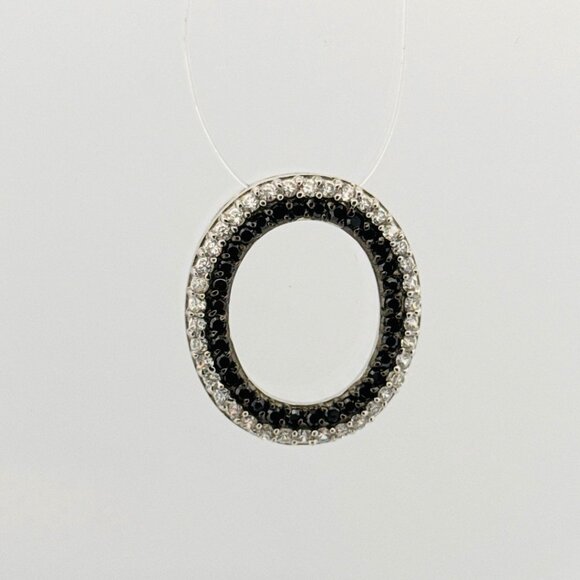 Brand New Black & White Crystal Encrusted Circle Pendant Sterling Silver 925 - Picture 2 of 10